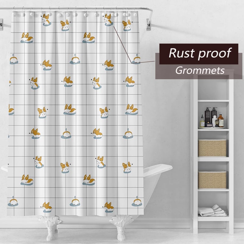TIKABC Shower Curtain Liner, 4G PEVA Corgi Shower Liner, Plastic Waterproof Shower Curtains, 72x72 inch with Grommet Holes 3 Magnetic Weights - Image 4
